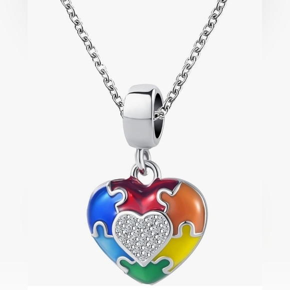 🧩🔹️ Autism Awareness Charm Necklace Puzzle Piece Enamel ASD Pendant 🧩 - Picture 1 of 10